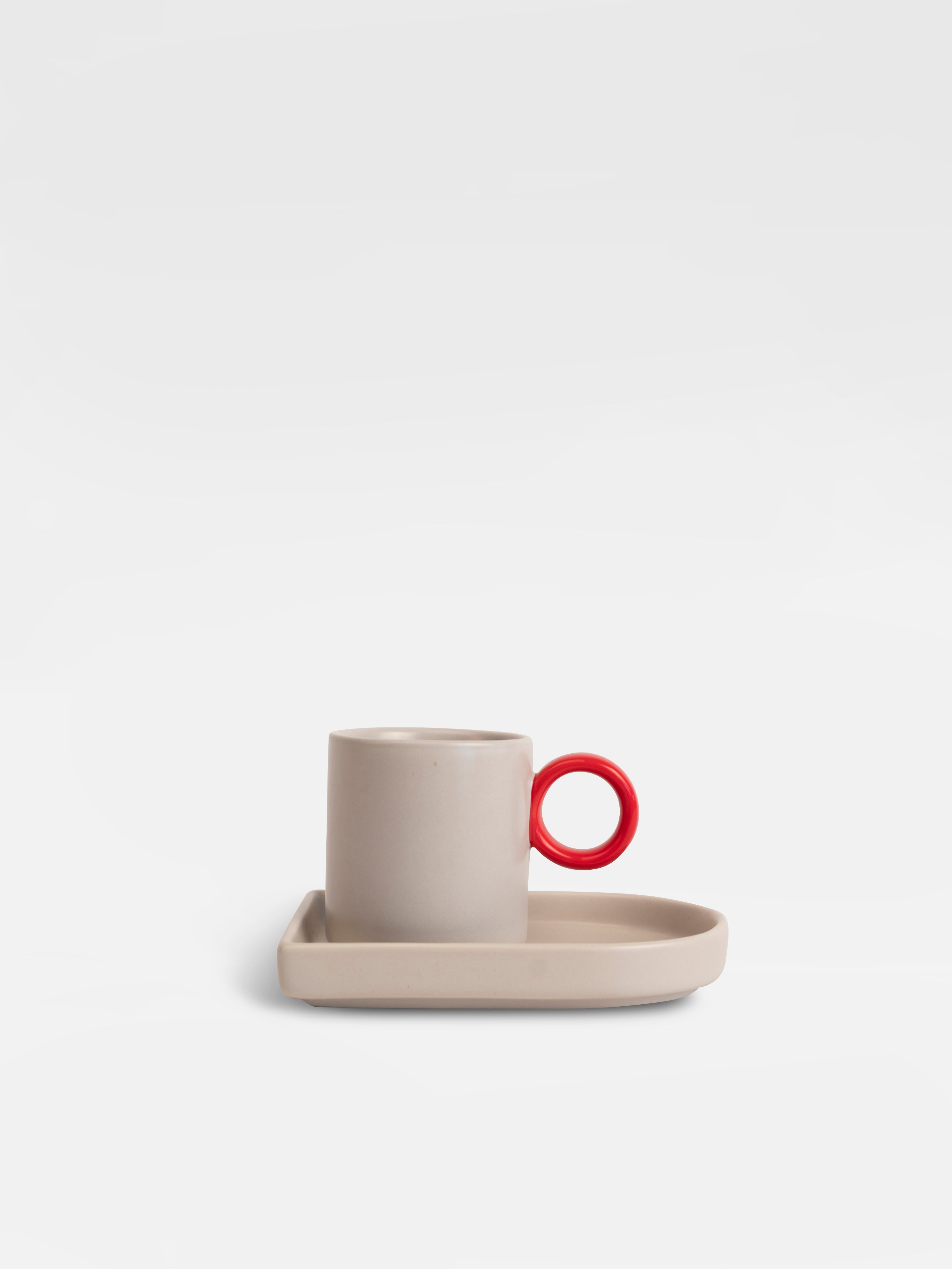 Espresso cup and plate Niki (Beige/red)